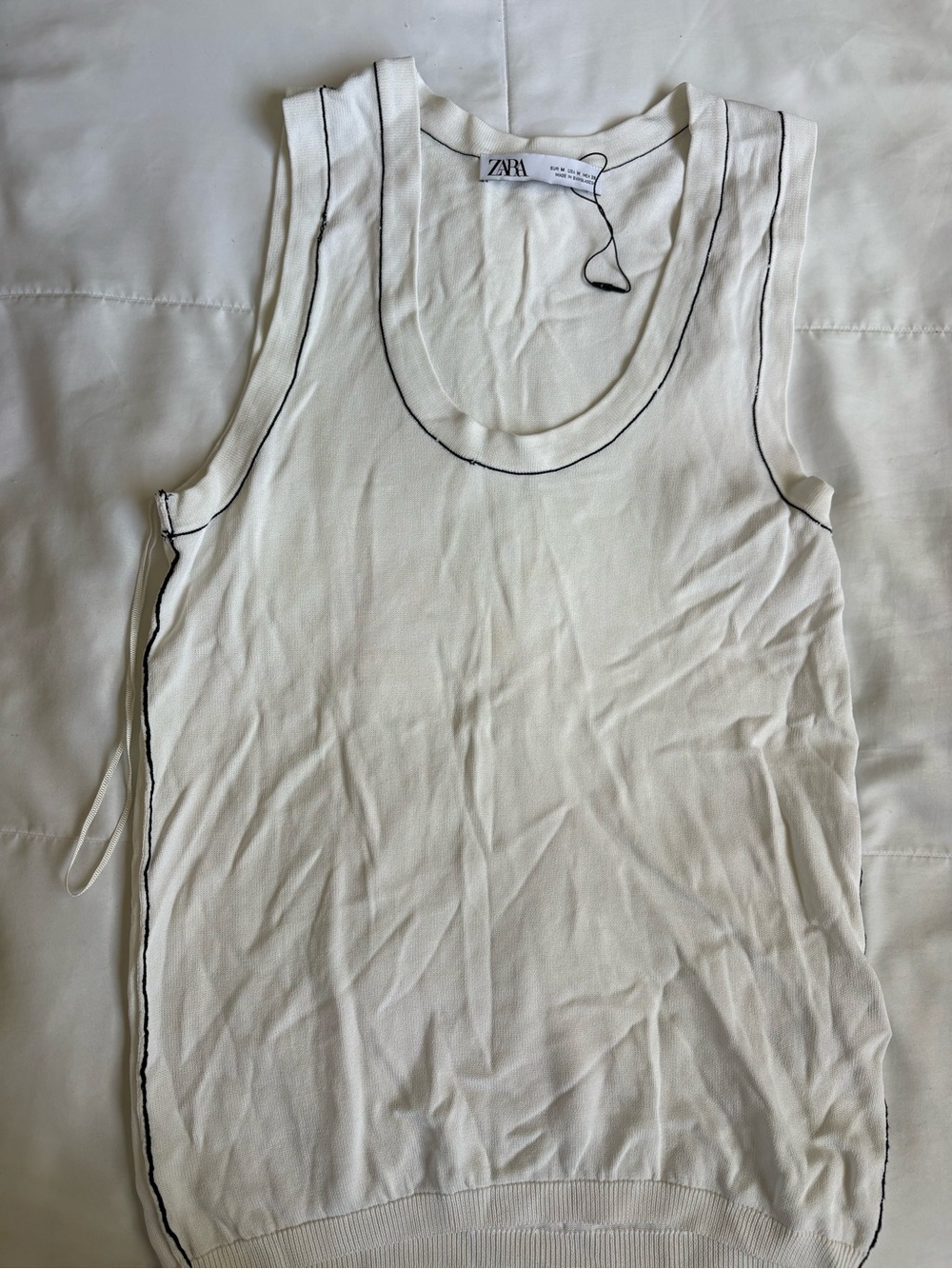 Zara White Knit Tank with Black Contrast Stitching